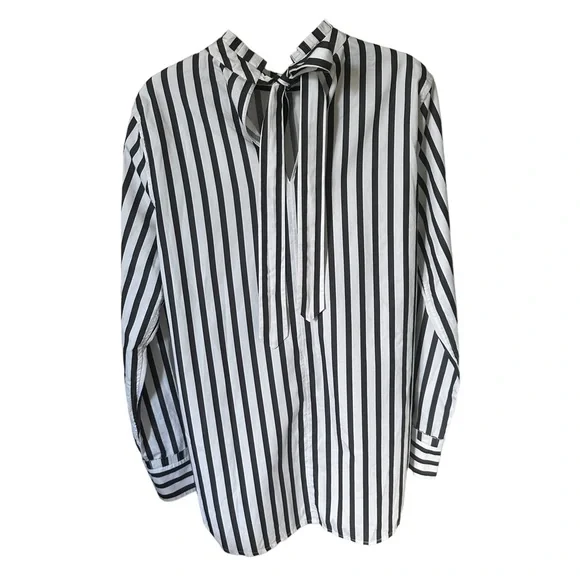 Equipment Striped High Ruffle Collar Long Sleeve Top Navy White Size Small - Picture 8 of 11